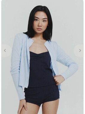 Find me now pointelle cardigan powder blue